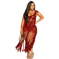 Fringe Tassel Crochet Beach Cover-Up Maxi Dress