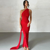 One-Shoulder Backless Ruched Maxi Dress