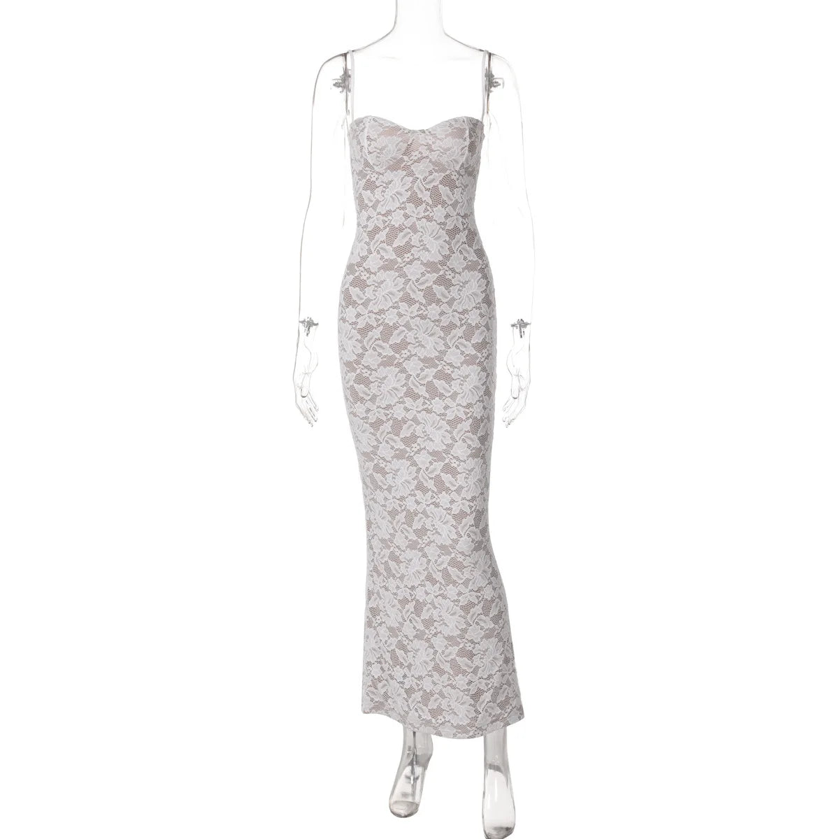 Lace Trim Backless Halter Maxi Dress