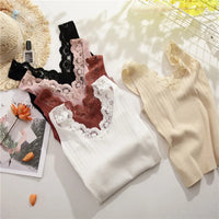 2025 Sexy Basic Lace Camisole Summer Knit Tank Top Women V Neck Camisole Female Camis High Elasticity Top Casual Tank Tops