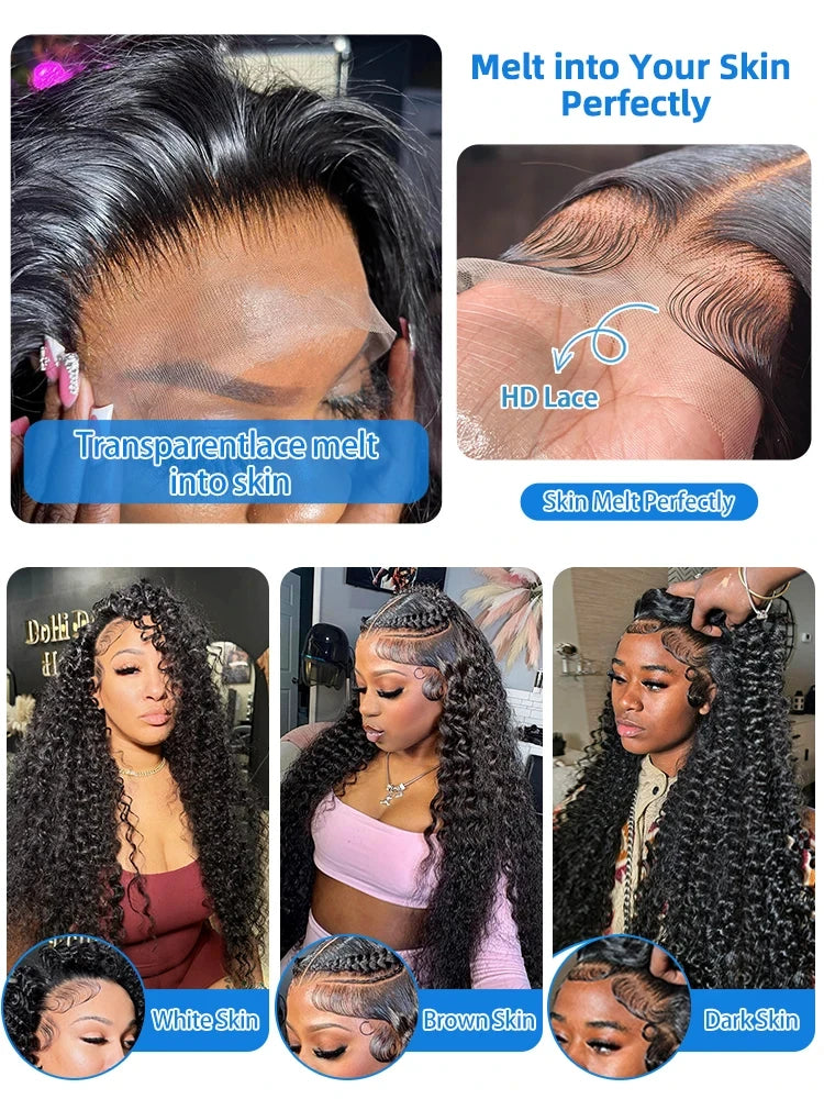 Natural Black Curly & Wave HD Lace Wig – 13x4 & 13x6 | 180% & 200% Density | 16–40 Inches