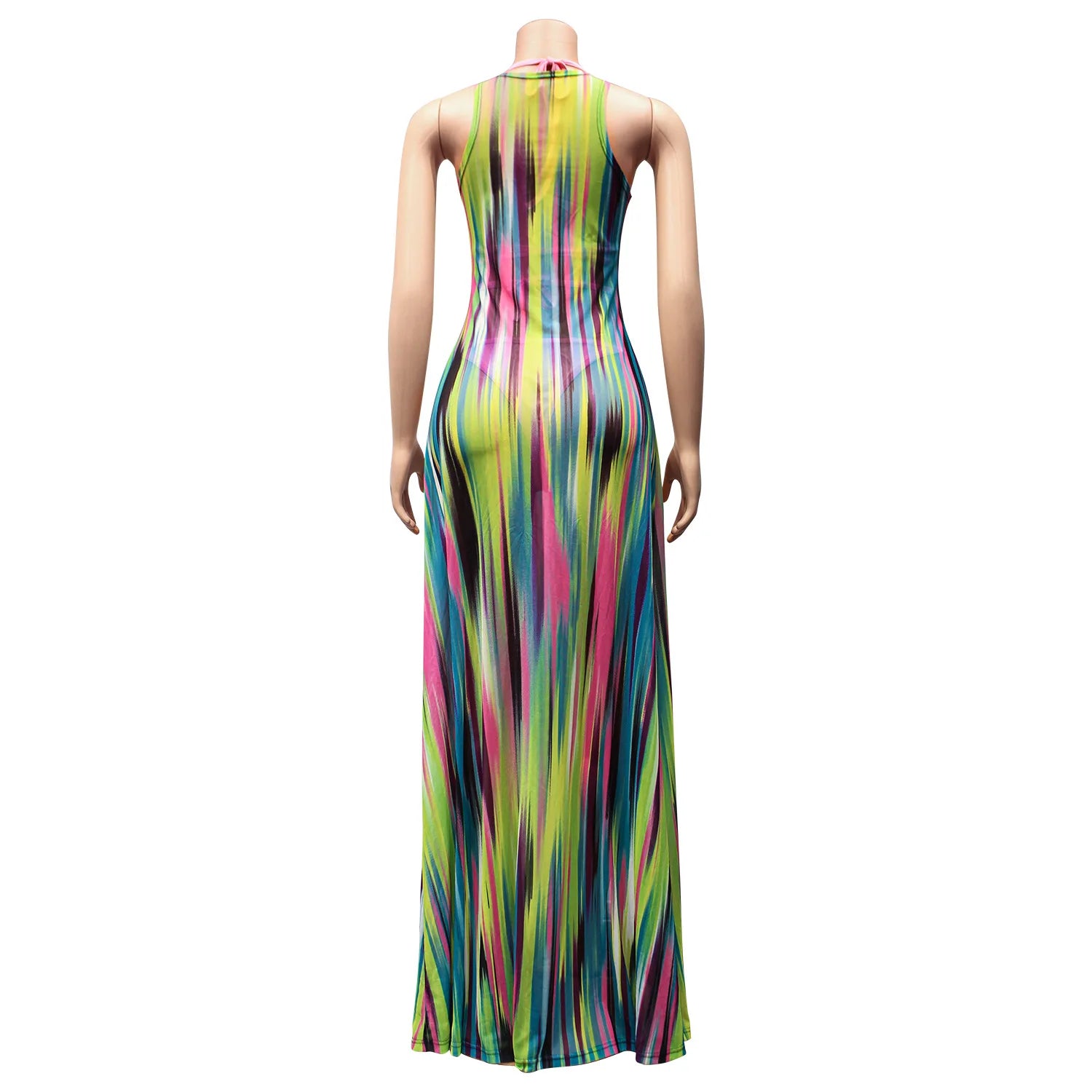 Mesh See-Through Sleeveless Split Dress & Swimsuit 3-Piece Set