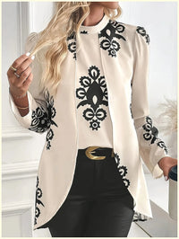 Fake Two-Piece Print Long Sleeve Blouse