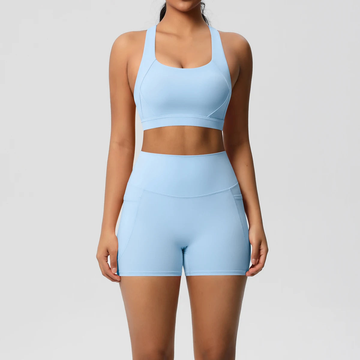 2-Piece Yoga Set – Crossover Bra & Shorts