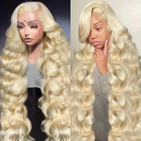 46 Inch 613 Honey Blonde Lace Front Wig 13x6 HD Transparent Lace Frontal 200 Density Body Wave Pre Plucked Bleached Knots