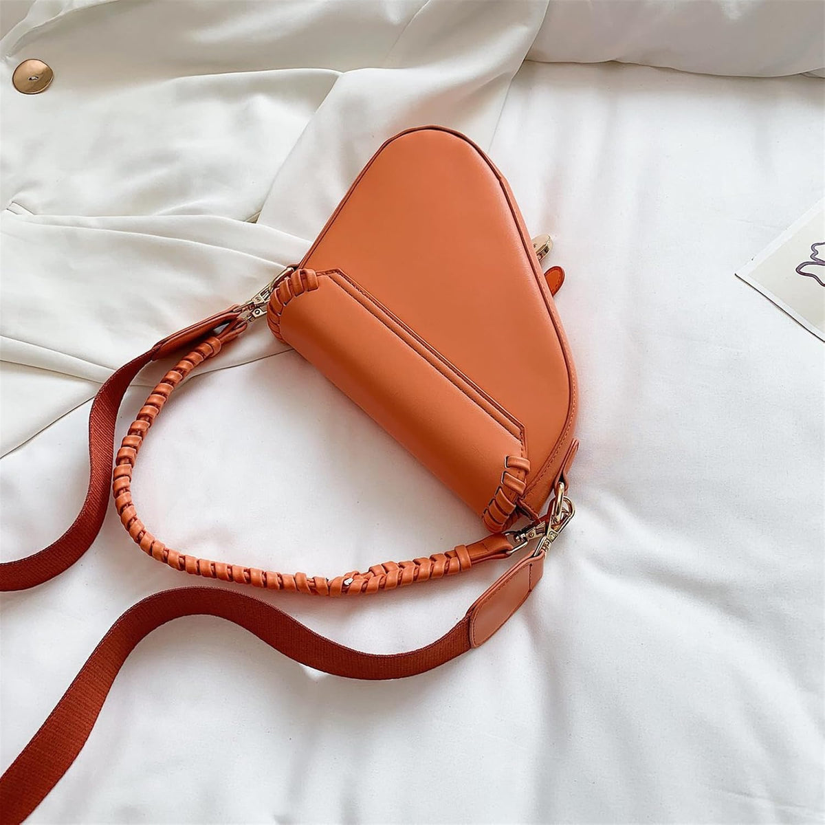 Small Saddle Shoulder Bag for Women Crossbody Satchel Clutch Purse Genuine Leather for Casual Looks