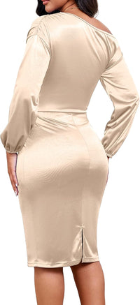 Women'S Sexy Fall off Shoulder Bodycon Dress Elegant Long Sleeve Formal Cocktail Party Midi Maxi Dresses