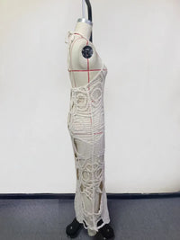 Lace-Up Halter Backless Crochet Maxi Cover-Up Dress