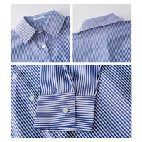Striped Lantern Sleeve Stand Collar Blouse
