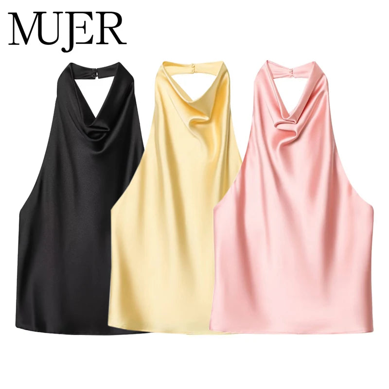 Satin Backless Halter Camisole Top