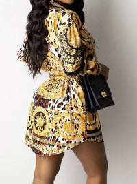 Gold Leopard Paisley Patchwork Shirt Dress