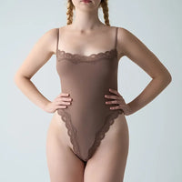 Square Neck Lace Spaghetti Strap Bodysuit