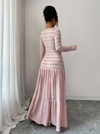 Pink Lace-Trimmed Square Neck Button-Up Maxi Dress Set
