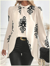 Fake Two-Piece Print Long Sleeve Blouse