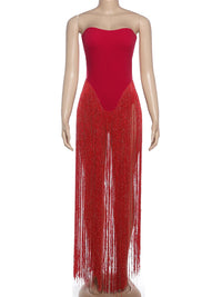 Chest Wrap Backless Tassel Hem Bodysuit