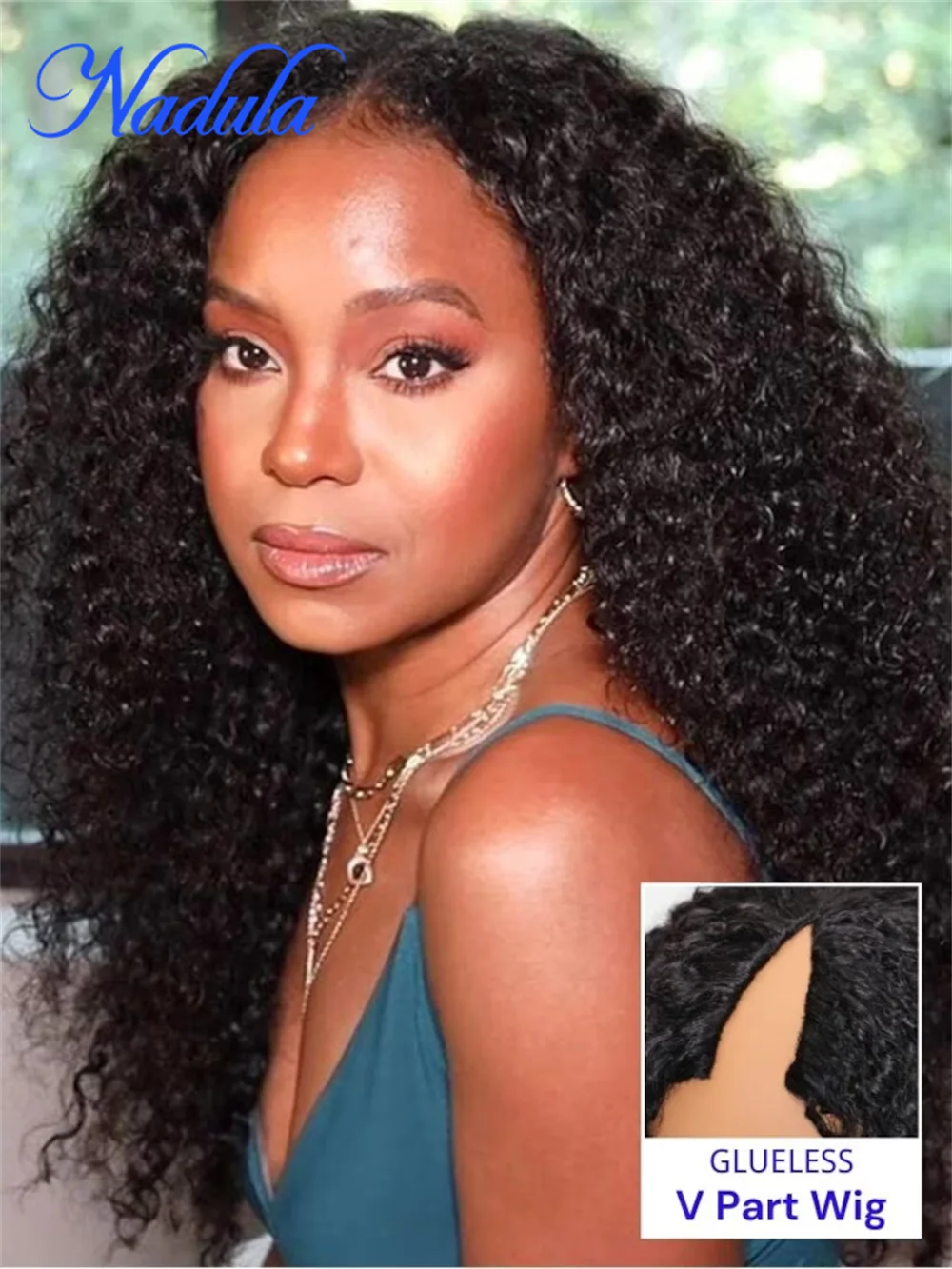 V-Part Jerry Curly Glueless Human Hair Wig