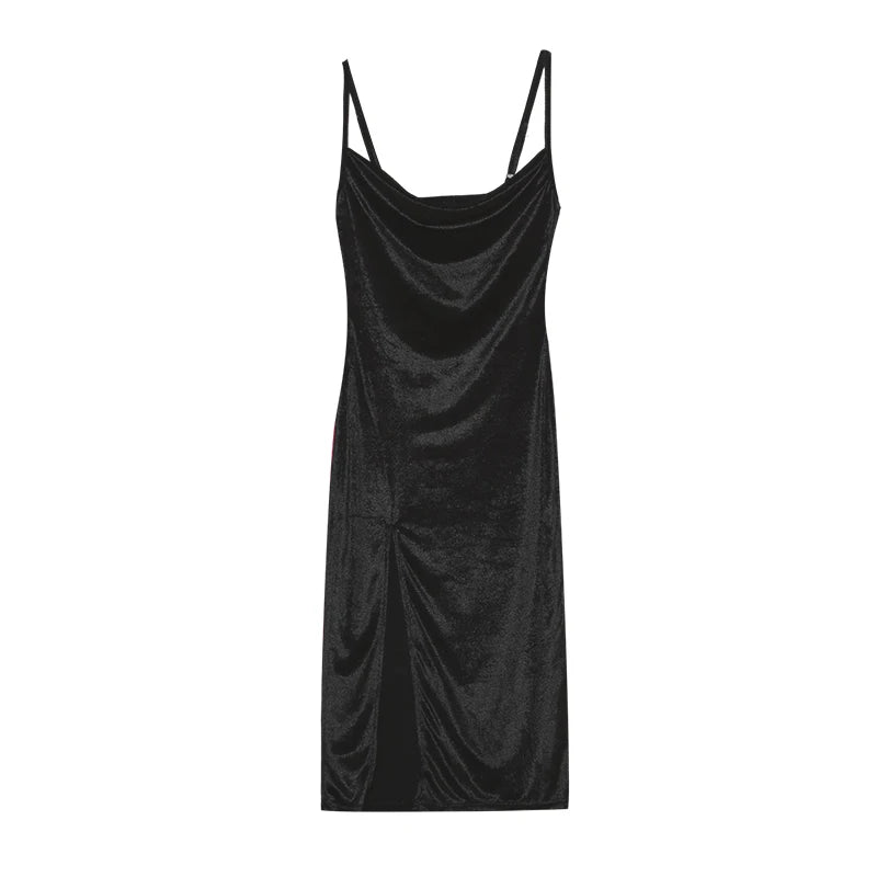 Velvet Swing Collar Slit Maxi Dress