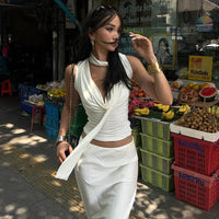 V-Neck Slim Knit Bandage Tank Top