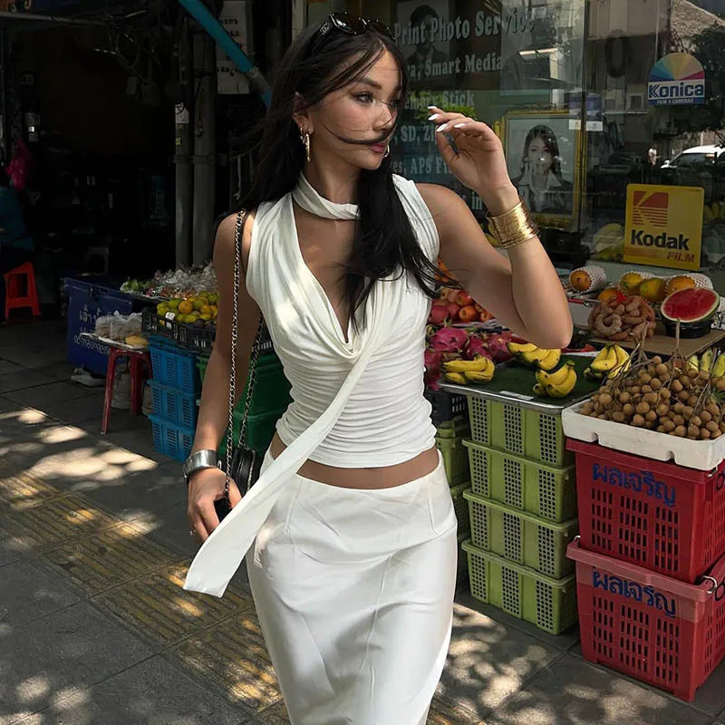 V-Neck Slim Knit Bandage Tank Top