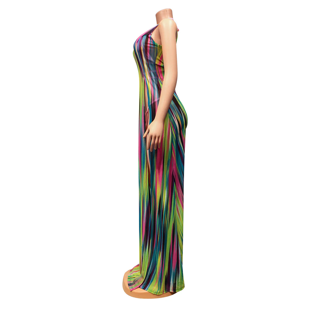 Mesh See-Through Sleeveless Split Dress & Swimsuit 3-Piece Set