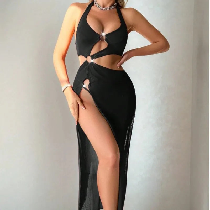 Backless Slit Maxi Bikini Cover-Up Dress