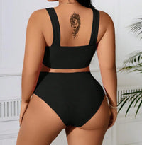 Plus Size Ribbed High Waist Tummy Control Bikini Set