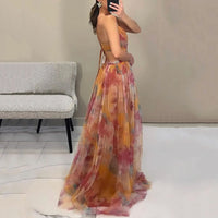 Elegant Formal Party Dress Elegant One Shoulder Tie-Dye Ball Gown with Mesh Bubble Sleeves Split Hem Women'S Evening Dress