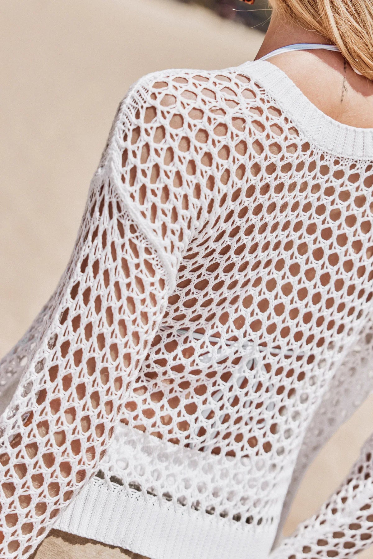 Sheer Crochet Knit Open Mesh Half Sleeve Top