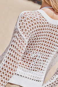 Sheer Crochet Knit Open Mesh Half Sleeve Top