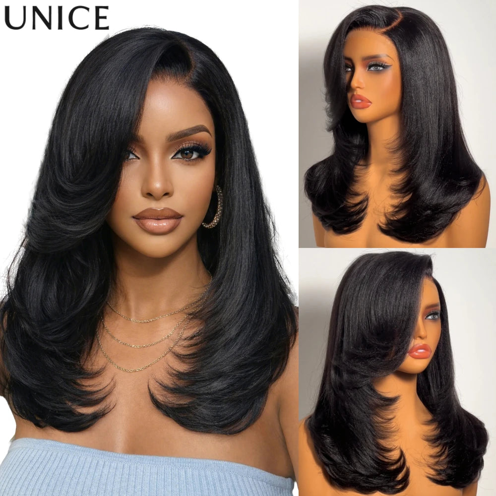 Yaki Straight Glueless Wig – 7x5 HD Lace with Feathered Layers