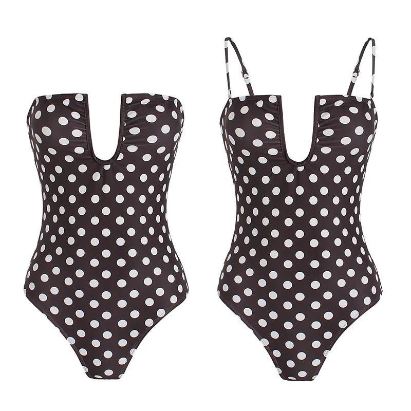 Polka Dot Cut-Out Deep U-Neck Monokini