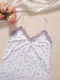 Floral Lace Trim Adjustable Strap Bodycon Nightgown Set