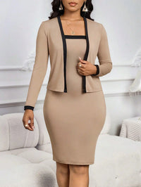 Contrast Trim Jacket & Bodycon Dress Set