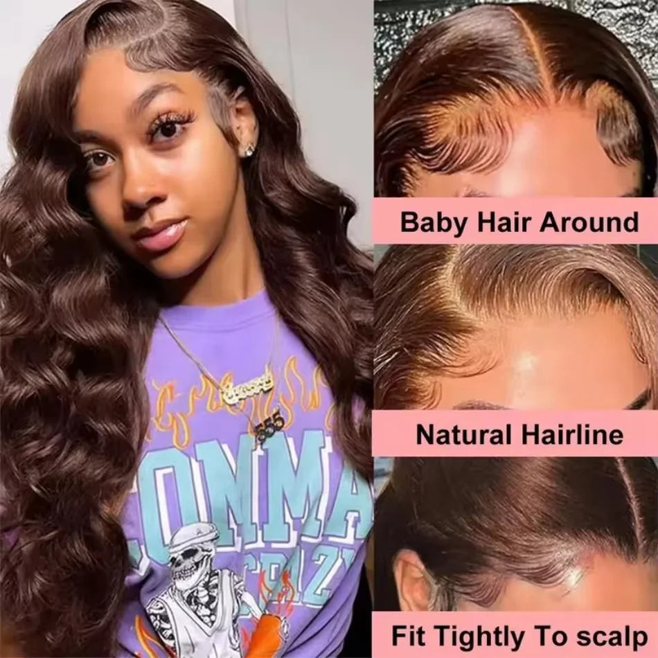 Chocolate Brown Body Wave HD Lace Front Human Hair Wig