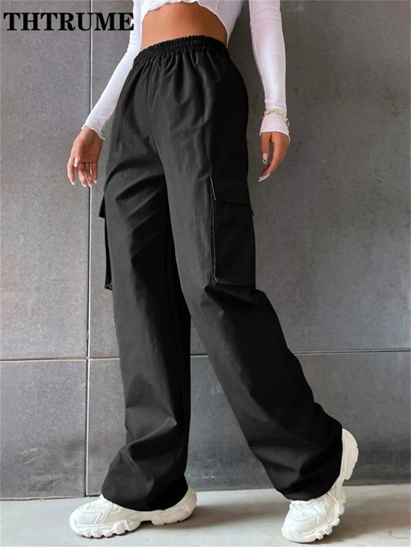 High Waist Wide-Leg Cargo Trousers