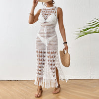 Backless Tassel Crochet Hollow-Out Maxi Cover-Up Dress