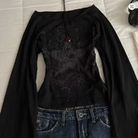 Y2K Gothic Print Long Sleeve Top