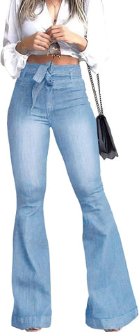 High Waisted Flare Jeans for Women Bell Bottom Jeans with Belt for Women Stretch Wide Leg Jeans