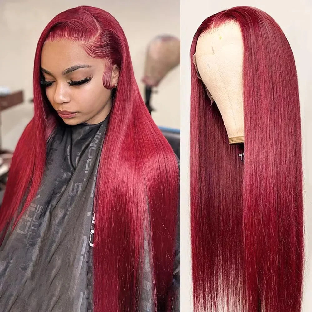 200 Density 99J Straight 13x6 HD Lace Front Wig – 46 Inch Human Hair