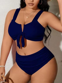 Plus Size Ribbed High Waist Tummy Control Bikini Set