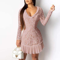 Ruffle Lace Patchwork Long Sleeve A-Line Dress
