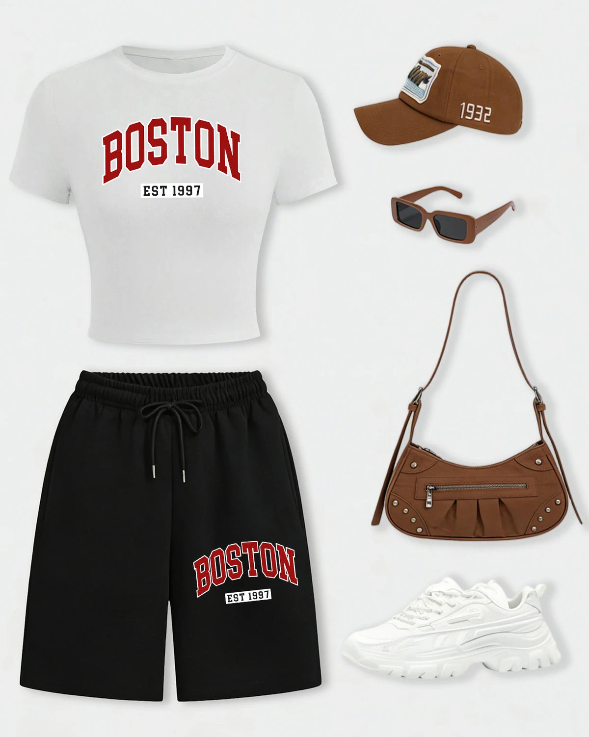 Boston Est. 1997 Crop Tee & Wide-Leg Shorts Set