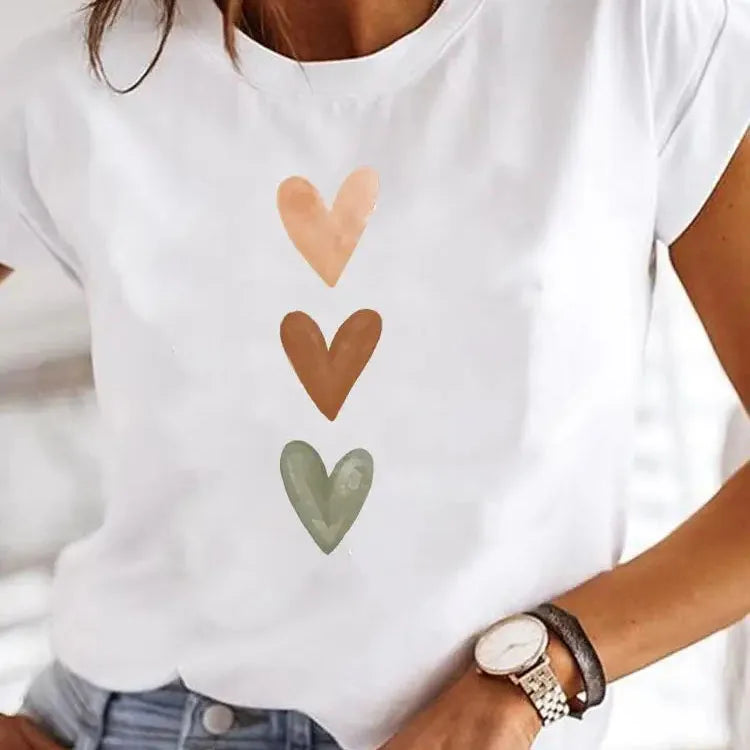 Love Heart Print Y2K Graphic Tee