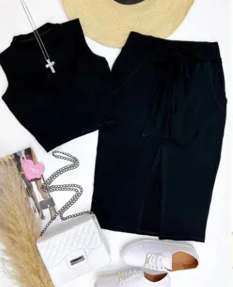 Lace-Up High Waist Crop Top & Midi Skirt Set