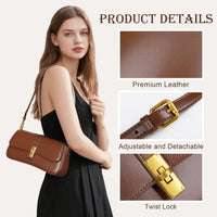 Shoulder Bag for Women, Genuine Leather Crossbody Bag Handbag with Removable Adjustable Straps