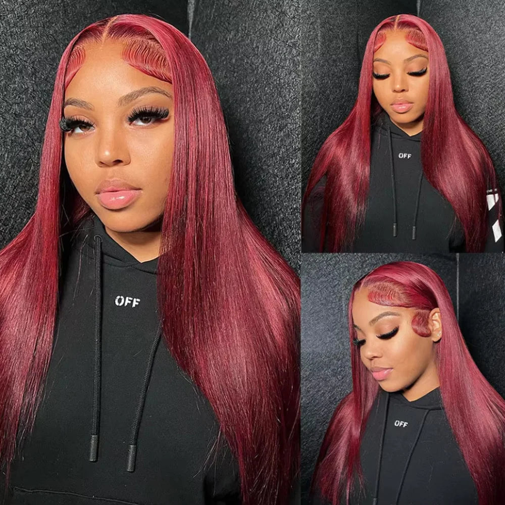 200 Density 99J Straight 13x6 HD Lace Front Wig – 46 Inch Human Hair