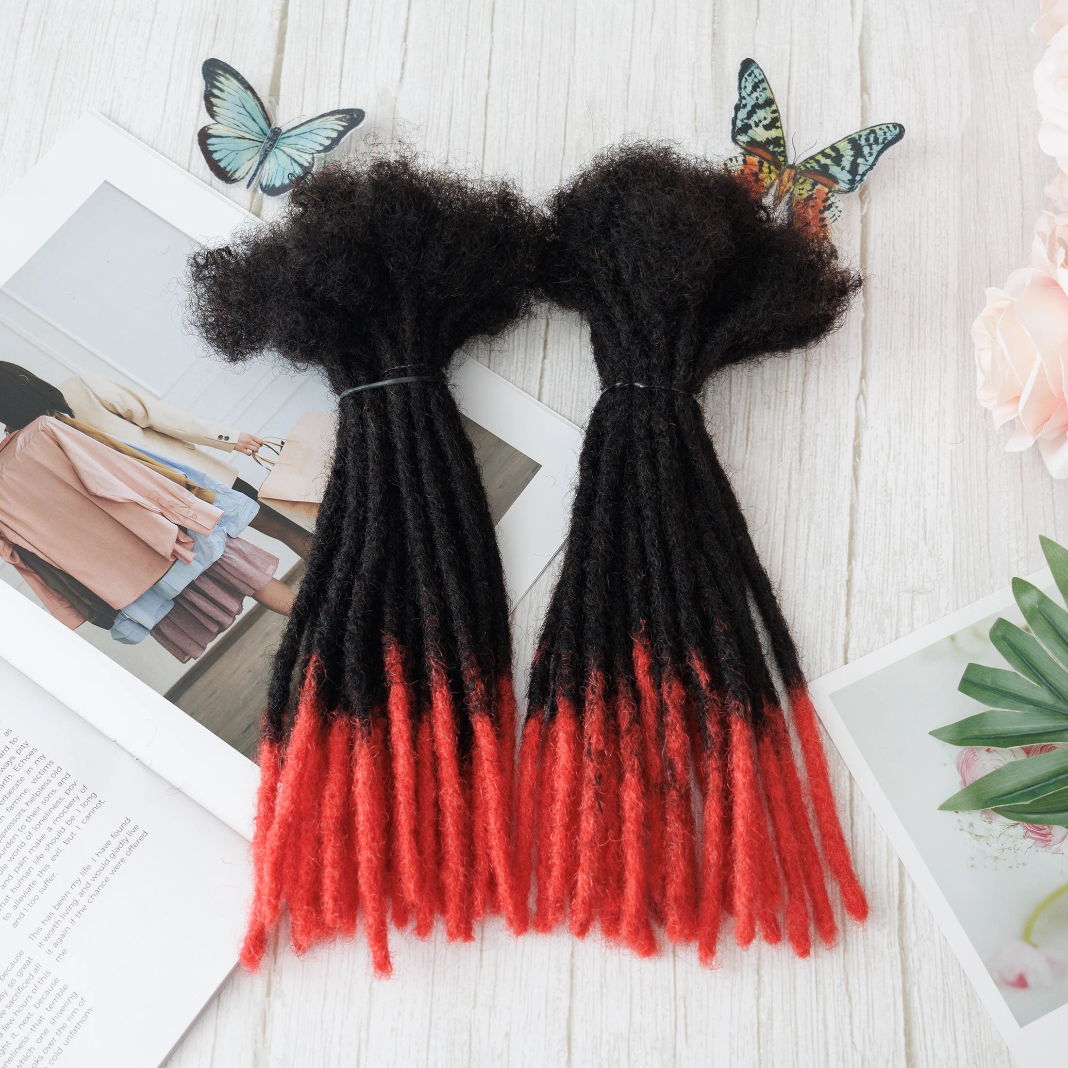 Human Hair Dreadlock Extensions – 1B Red
