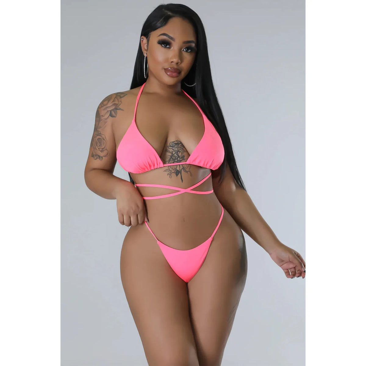 Mesh See-Through Sleeveless Split Dress & Swimsuit 3-Piece Set