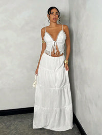 White Lace Trim Cami Top & Tiered Maxi Skirt Set