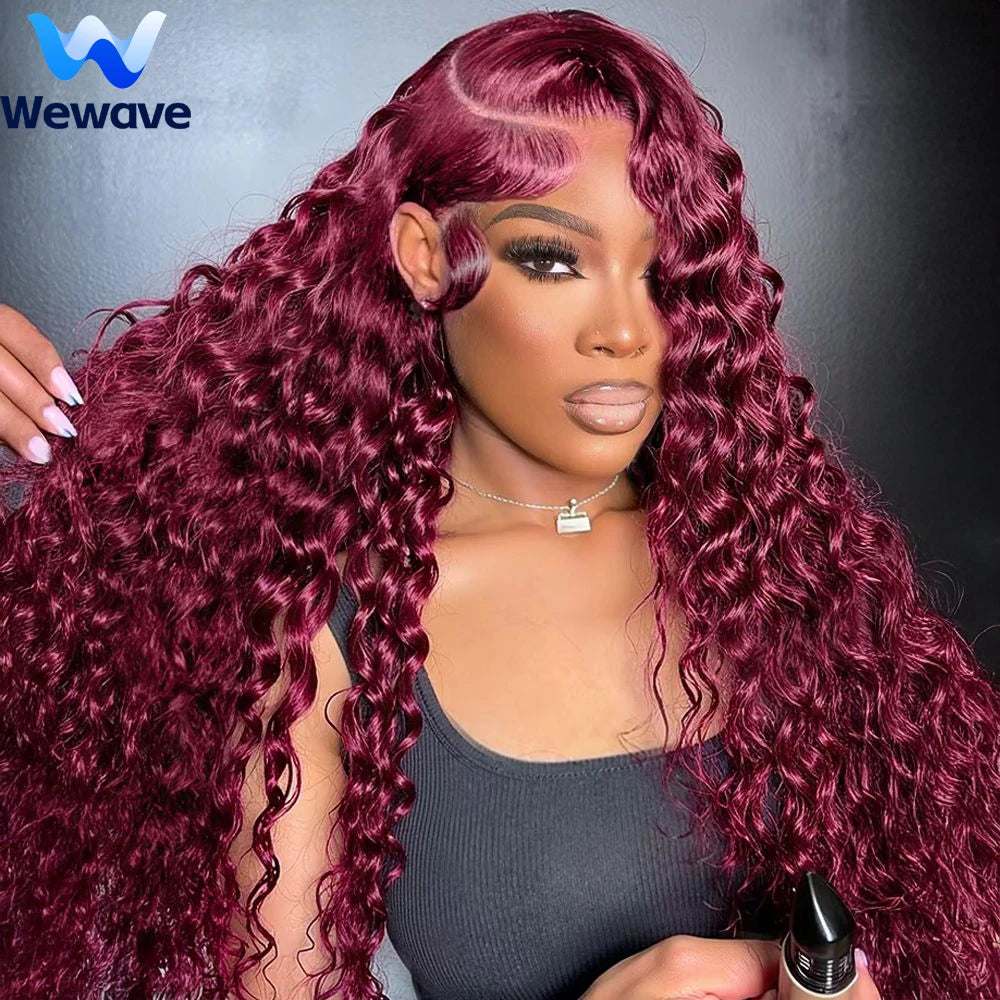99J Burgundy Deep Wave HD Lace Front Human Hair Wig